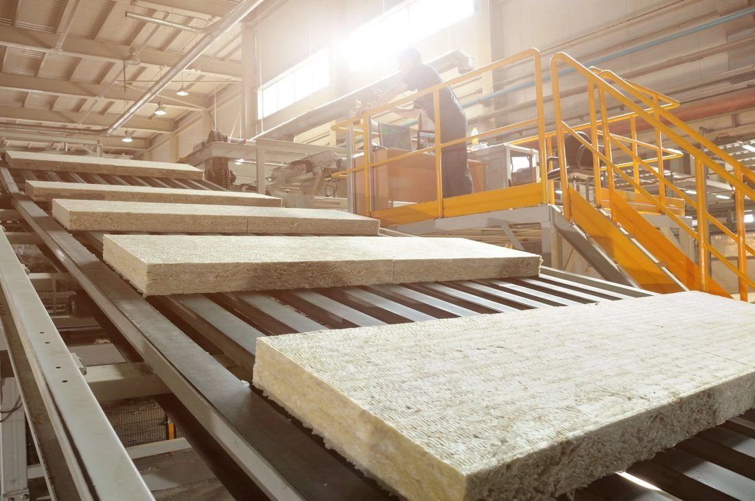 Thermawool stone wool boards on the manufacturing line